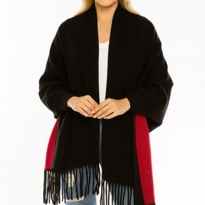 Colorblock Fringe-trimmed Open Wrap